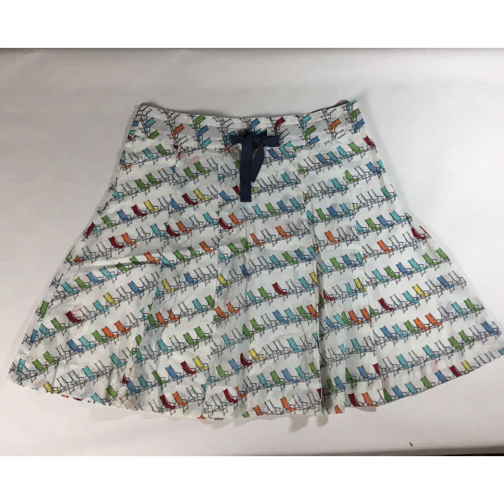 Liz Claiborne Summer‎ skirt chair print Womens Size 12P white turquoise Pleated